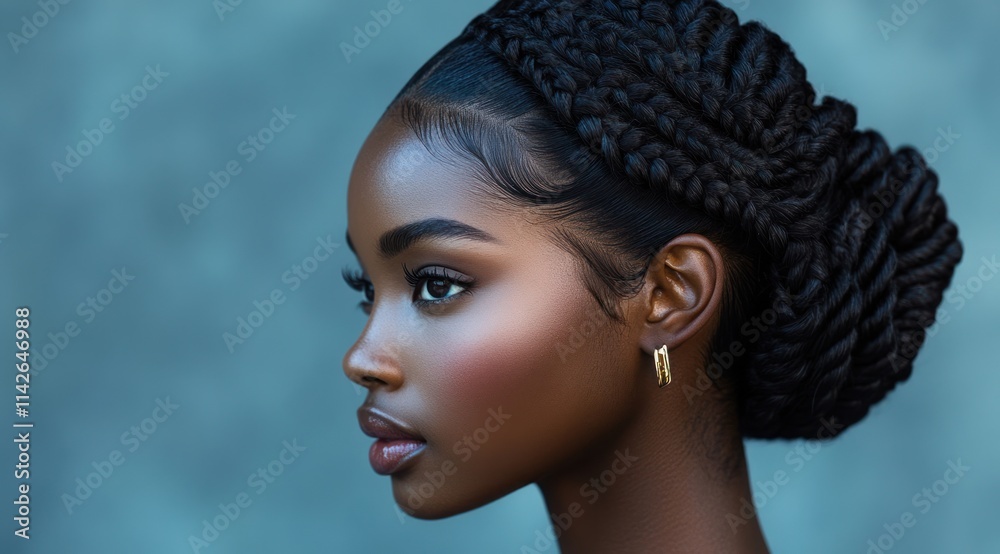 A close-up portrait of a beautiful black woman with long shiny hair and make-up . Haircare, beauty and cosmetics concept. A close-up portrait of a beautiful black woman with long shiny hair and make-up . Haircare, beauty and cosmetics concept.