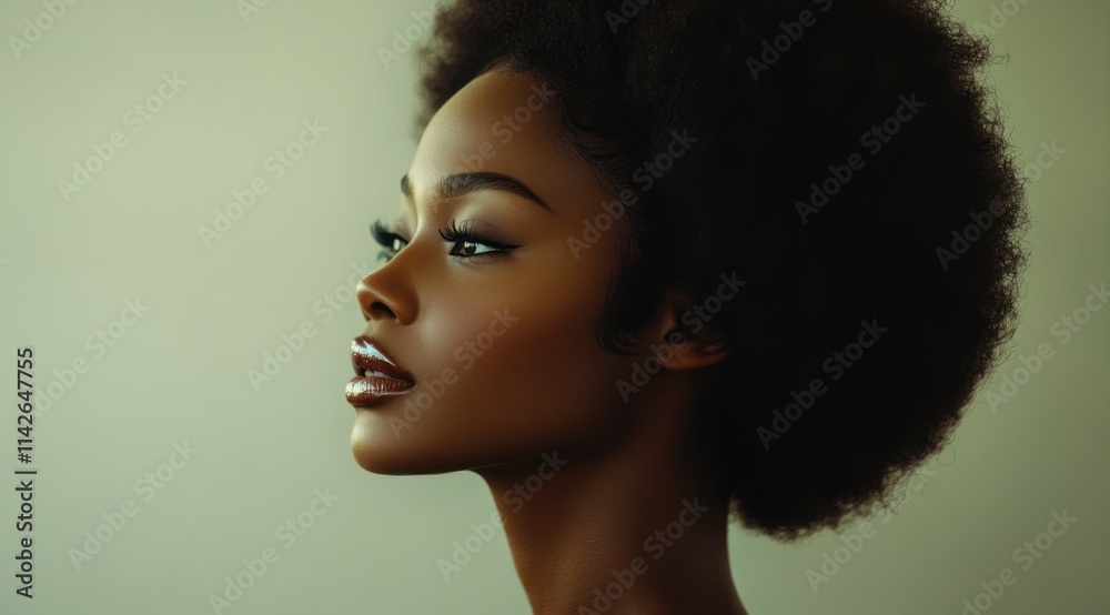 A close-up portrait of a beautiful black woman with long shiny hair and make-up . Haircare, beauty and cosmetics concept. A close-up portrait of a beautiful black woman with long shiny hair and make-up . Haircare, beauty and cosmetics concept.