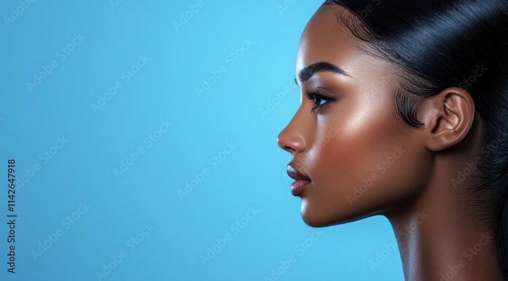 A close-up portrait of a beautiful black woman with long shiny hair and make-up . Haircare, beauty and cosmetics concept. A close-up portrait of a beautiful black woman with long shiny hair and make-up . Haircare, beauty and cosmetics concept.