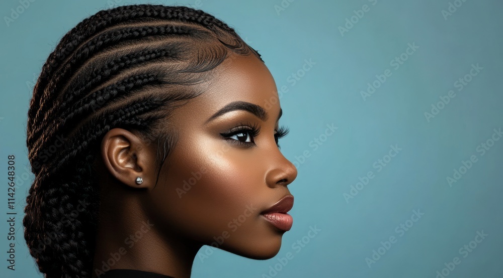 A close-up portrait of a beautiful black woman with long shiny hair and make-up . Haircare, beauty and cosmetics concept. A close-up portrait of a beautiful black woman with long shiny hair and make-up . Haircare, beauty and cosmetics concept.