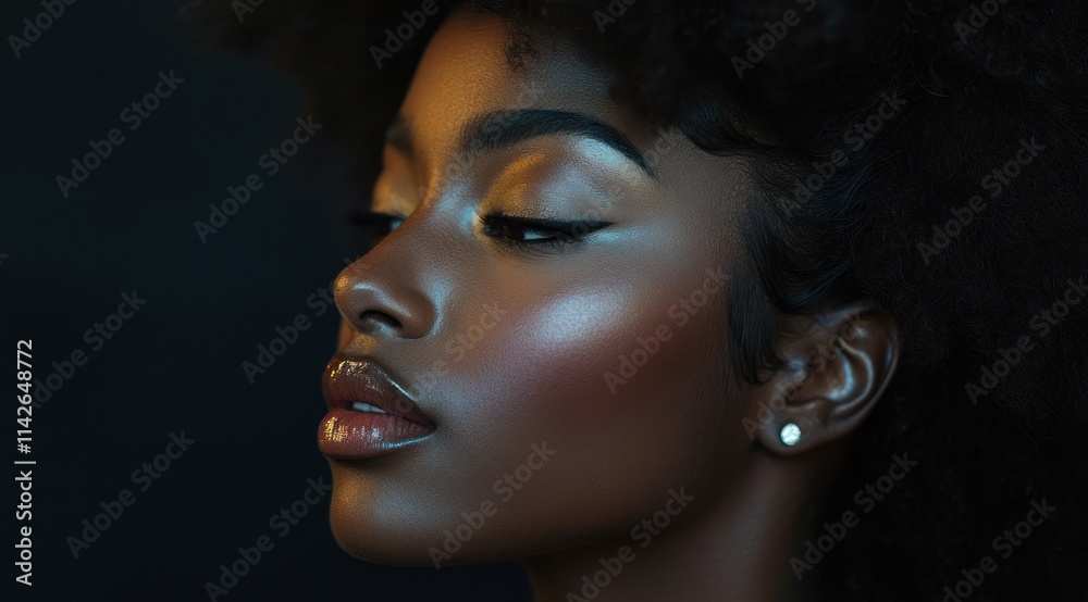 A close-up portrait of a beautiful black woman with long shiny hair and make-up . Haircare, beauty and cosmetics concept. A close-up portrait of a beautiful black woman with long shiny hair and make-up . Haircare, beauty and cosmetics concept.