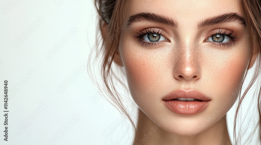 A close-up portrait of a beautiful european woman with long hair and make-up . Haircare, beauty and cosmetics concept. A close-up portrait of a beautiful european woman with long hair and make-up . Haircare, beauty and cosmetics concept.