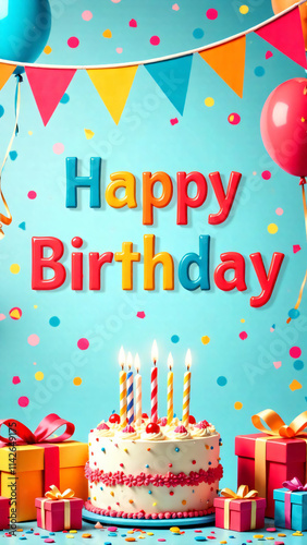 Obraz na płótnie This is a joyful birthday card featuring a delightful cake and gifts w salonie