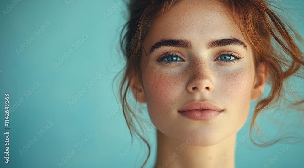 A close-up portrait of a beautiful european woman with long hair and make-up . Haircare, beauty and cosmetics concept.