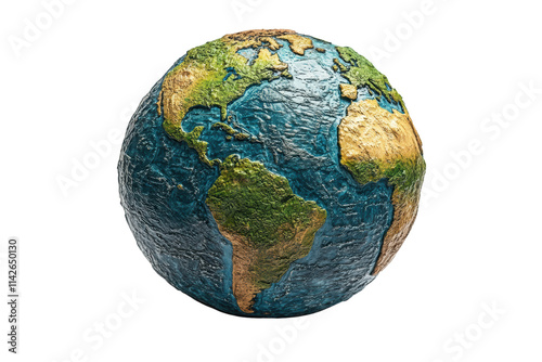 A detailed globe showcasing the continents and oceans in vivid colors, ideal for educational and environmental content. White isolated background. photo