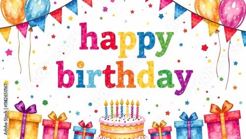 Obraz na płótnie This is a joyful birthday card featuring a delightful cake and gifts w salonie