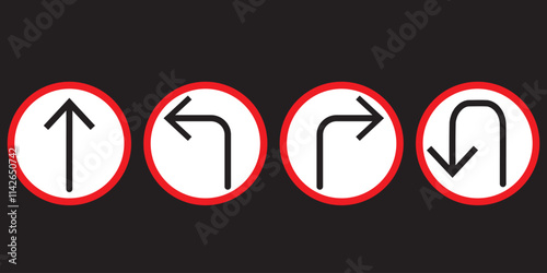 go straight this way one way only u turn left and right black arrow sign vector illustration.