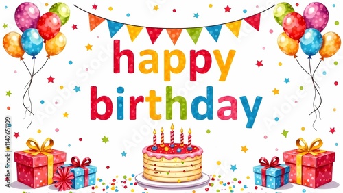 Obraz na płótnie This is a joyful birthday card featuring a delightful cake and gifts w salonie