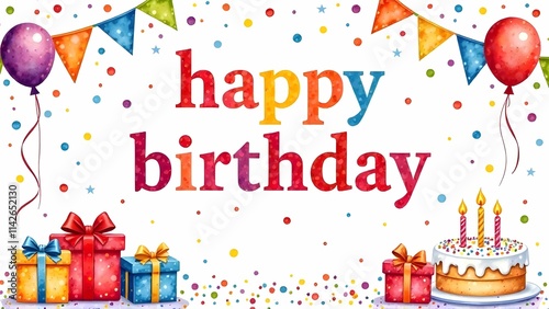 Obraz na płótnie This is a joyful birthday card featuring a delightful cake and gifts w salonie