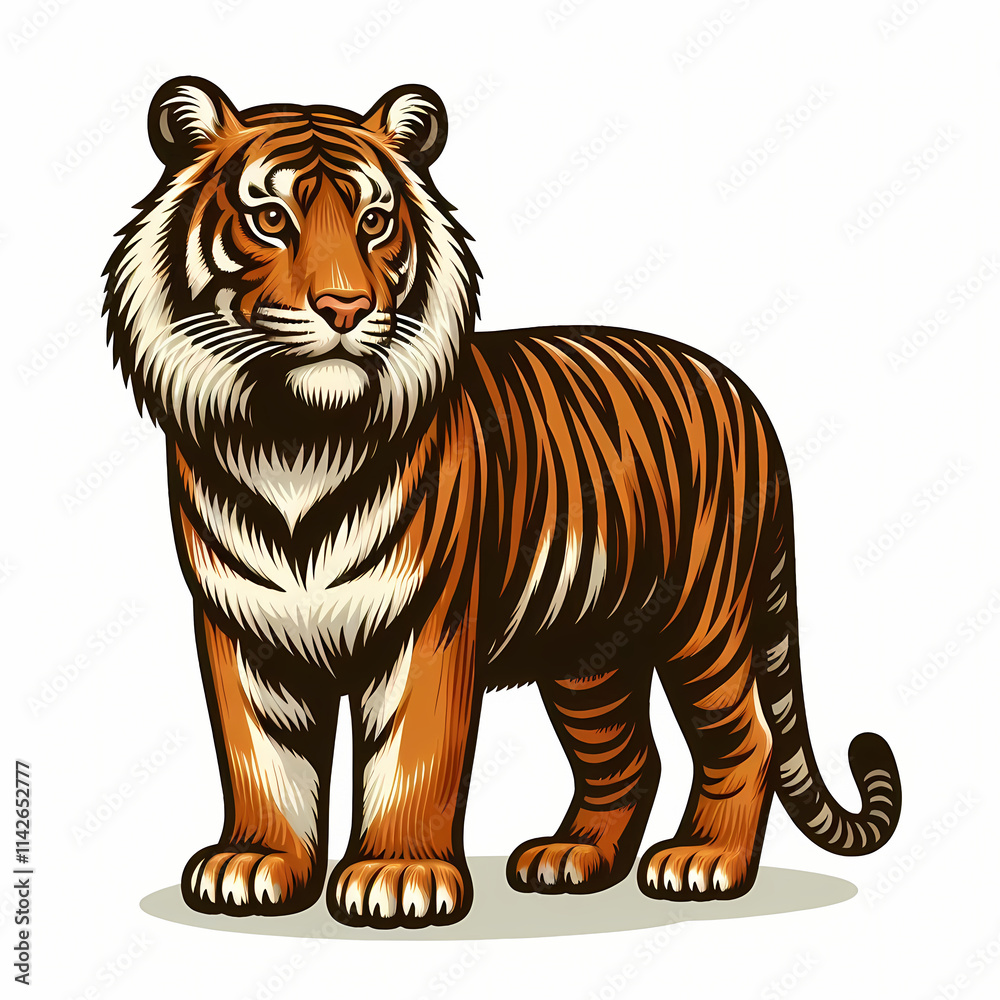 Obraz premium A striking illustration of a male Sundanese tiger showcasing its vivid orange and black stripes.