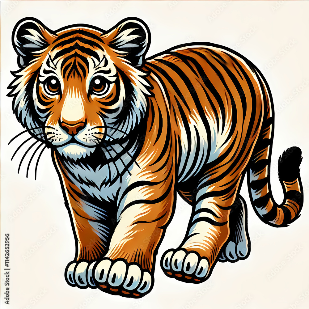 Fototapeta premium A striking illustration of a Sunda tiger with a vibrant orange and black striped coat.