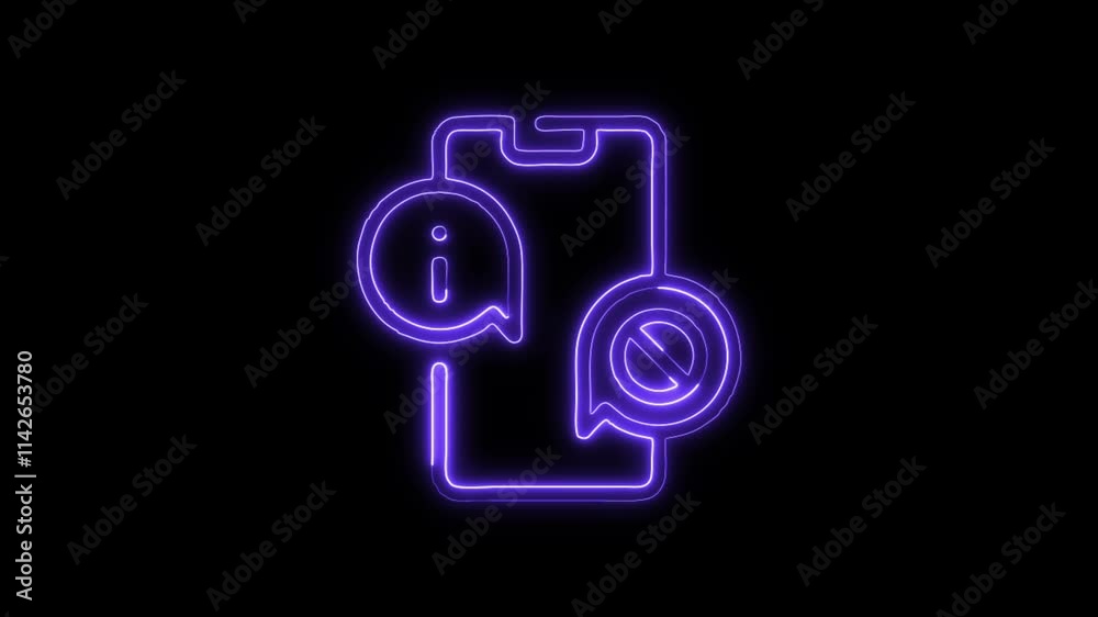 Glowing neon Block Chat icon isolated on black background. HD Video motion graphic animation