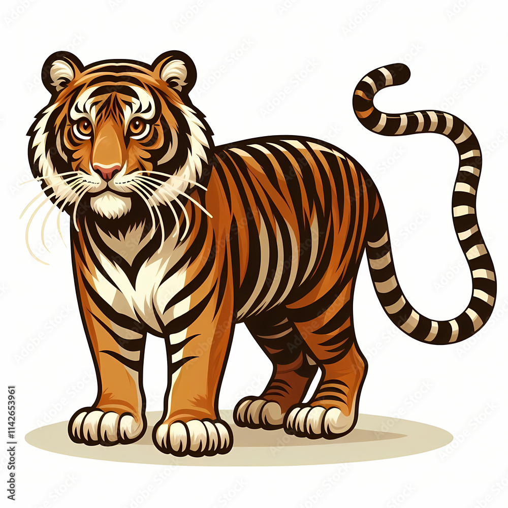 Fototapeta premium A vibrant Sunda tiger standing proudly, showcasing its striking stripes and captivating expression.