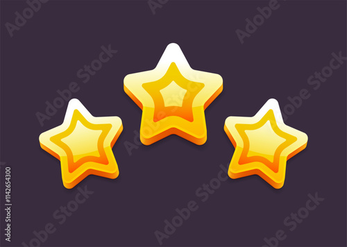 Achievement badge. Game icon. Vector star icons. Golden stars for game, ui, design for app, interface, game development. Rating icon. Level complete. Star icon. Game design. Premium quality. Win. 