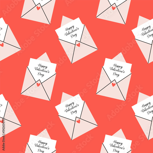 Cute seamless pattern with envelopes, hearts and cards. Letters vector illustration in flat style, hand drawn doodle.