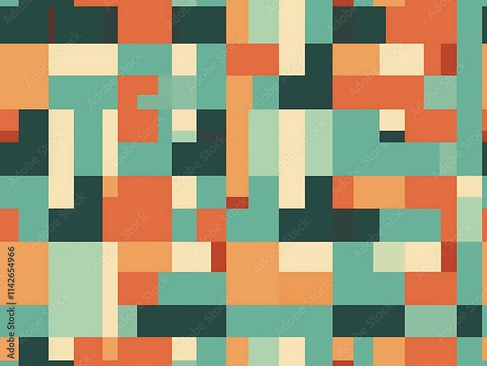 Abstract Geometric Pattern with Teal Orange and Beige Squares Abstract Geometric Pattern with Teal Orange and Beige Squares