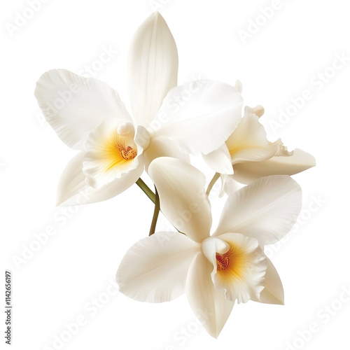 Attractive White Color Vanilla Orchid isolated on transparent background