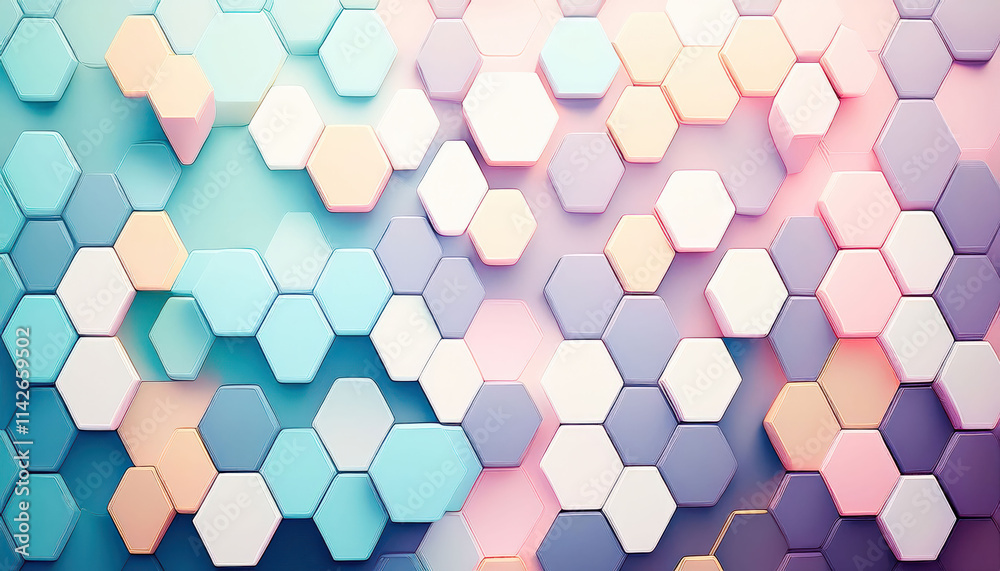 A modern geometric pattern featuring pastel-colored hexagons arranged in a harmonious design, creating a soft and contemporary aesthetic suitable for backgrounds, textiles, and home decor. A modern geometric pattern featuring pastel-colored hexagons arranged in a harmonious design, creating a soft and contemporary aesthetic suitable for backgrounds, textiles, and home decor.