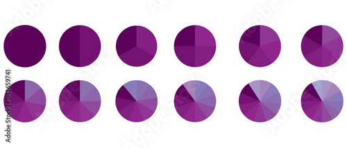 Pie chart infographic set. Circle diagram collection with sections or parts. Segmented circle icons for infographic, data analysis, web design, ui or presentation. Vector illustration. photo