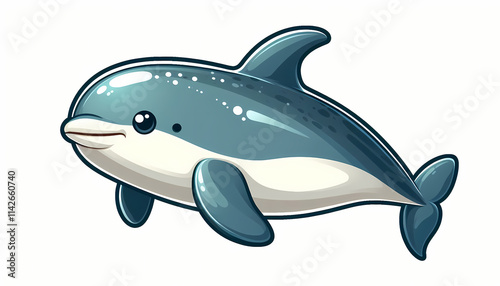 A cute cartoon illustration of a vaquita porpoise, showcasing its rounded body and playful expression. photo