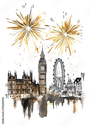 PNG London with fireworks illustration drawing festive.