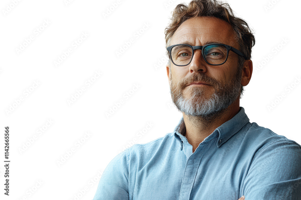 Confident man with glasses displaying a thoughtful expression. Perfect for business or lifestyle themes. Isolated on a plain background. Confident man with glasses displaying a thoughtful expression. Perfect for business or lifestyle themes. Isolated on a plain background.