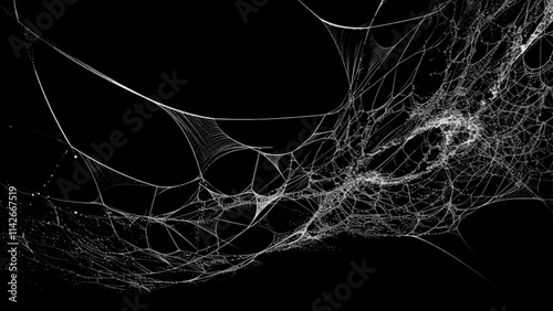 Creepy spider web covers black background Abstract