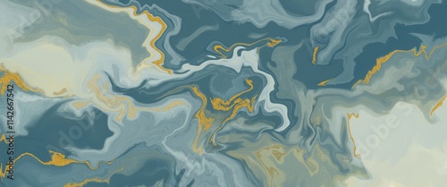 Abstract marble pattern in shades of blue, grey, and gold. Perfect for creating a luxurious and elegant background for design.