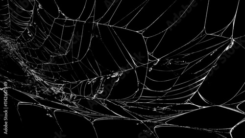 Creepy spider web covers black background Abstract