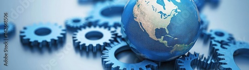 Global network, gears and earth.