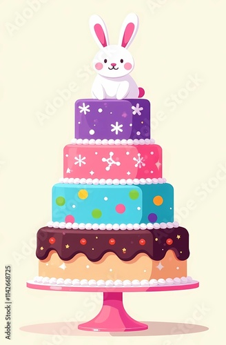 A delicious cake adorned with a cute bunny sitting on top of it