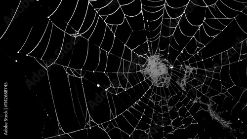 Creepy spider web covers black background Abstract