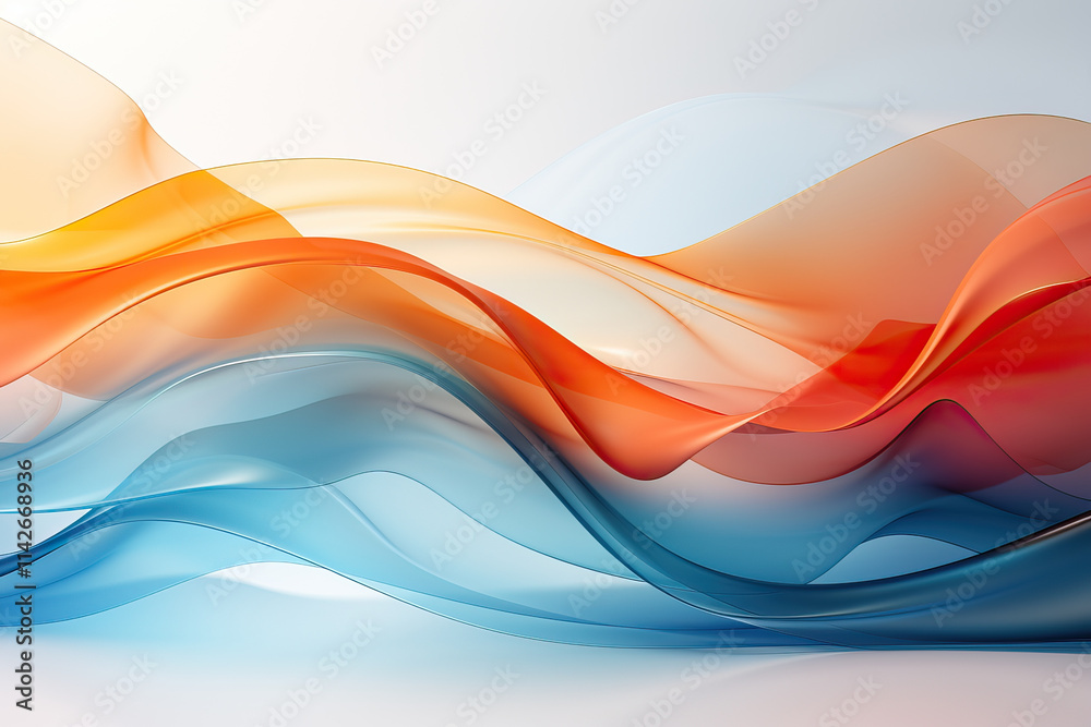 Smooth, translucent waves of orange and blue create a dynamic abstract composition on a light background. The interplay of colors and flowing forms evokes a sense of movement and energy. Smooth, translucent waves of orange and blue create a dynamic abstract composition on a light background. The interplay of colors and flowing forms evokes a sense of movement and energy.