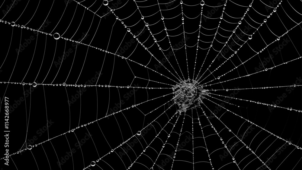 Obraz premium Creepy spider web covers black background Abstract