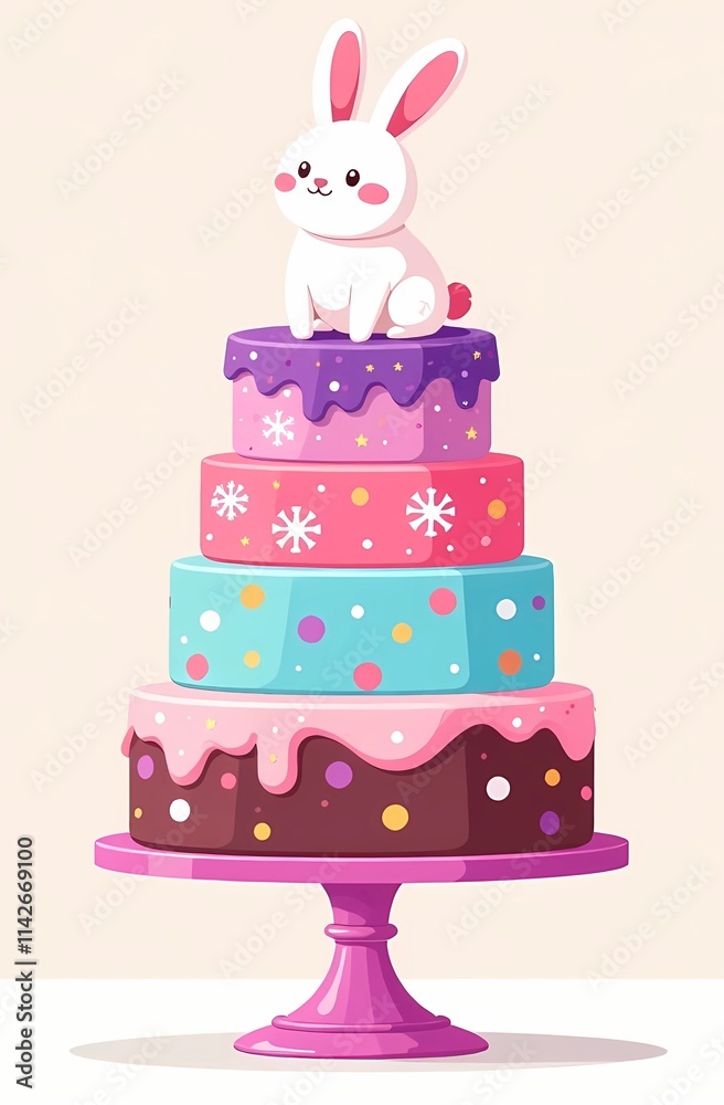 A delicious cake adorned with a cute bunny sitting on top of it