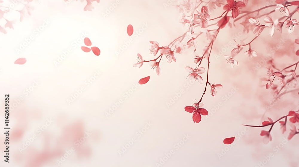 Delicate Pink Blossoms Gently Falling on a Soft Breeze
