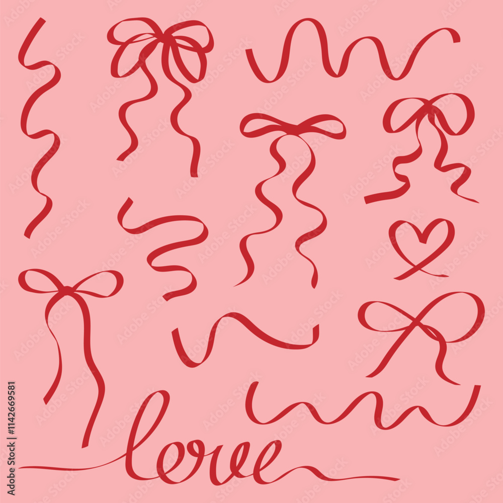 Red Hearts and Ribbons Design Collection for Love and Celebration Red Hearts and Ribbons Design Collection for Love and Celebration