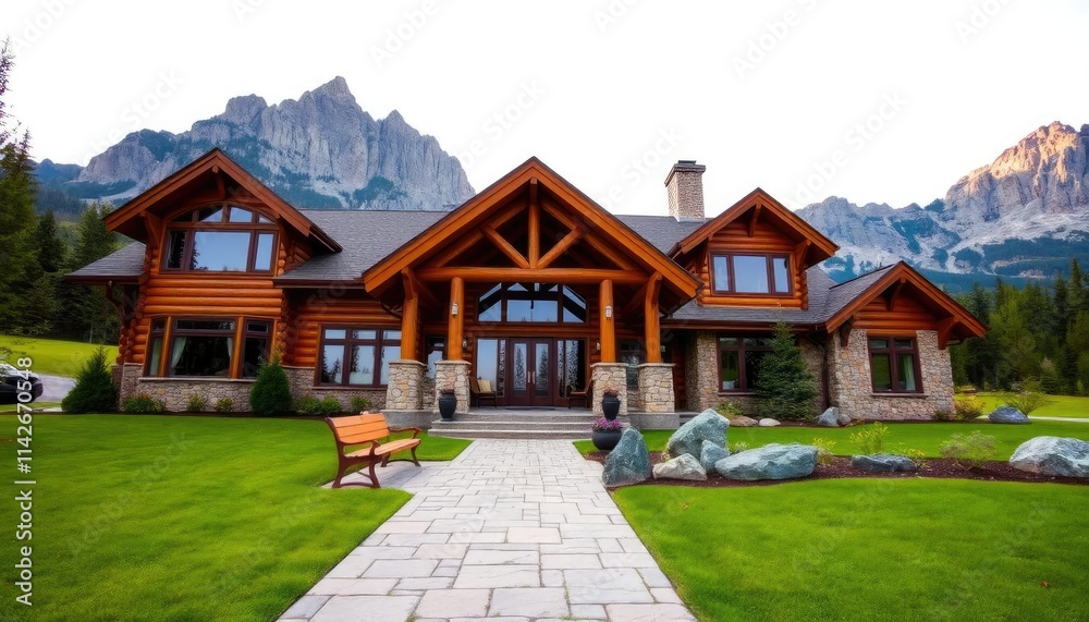 A beautiful log and stone house in the mountains A beautiful log and stone house in the mountains
