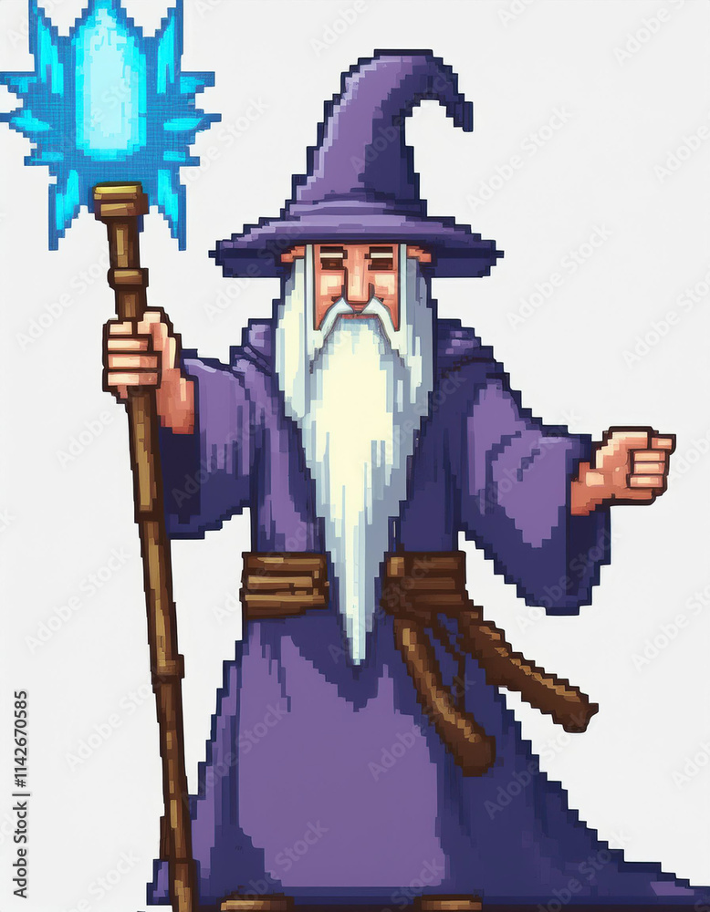 Obraz premium Pixel Art Wizard Casting a Spell