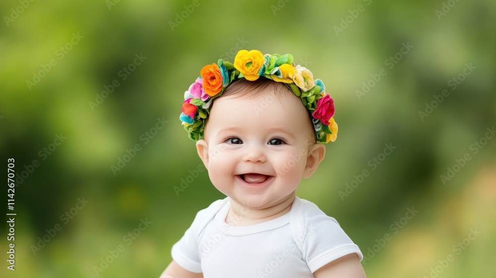 Adorable Baby Girl Wearing Delicate Flower Crown Surrounded by Soft Natural Light Creating a Dreamy and Playful Atmosphere of Innocence and Joy Adorable Baby Girl Wearing Delicate Flower Crown Surrounded by Soft Natural Light Creating a Dreamy and Playful Atmosphere of Innocence and Joy
