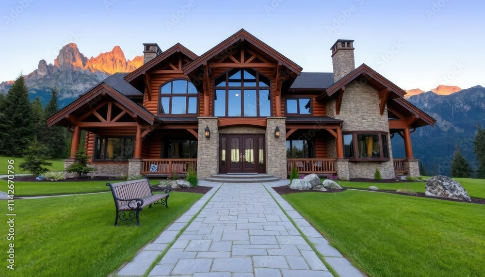 A beautiful log and stone house in the mountains A beautiful log and stone house in the mountains