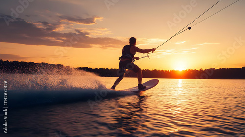 Sunset Wakeboarding Silhouette