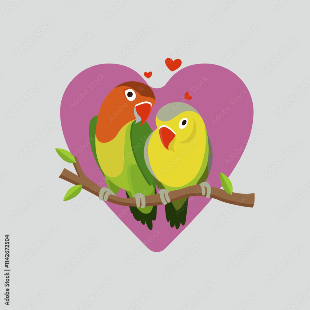a pair of lovebirds perched o... a pair of lovebirds perched o...