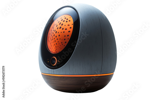 Stylish modern speaker design featuring a sleek egg-shaped form with orange accents. Ideal for contemporary home settings. Isolated on white background.