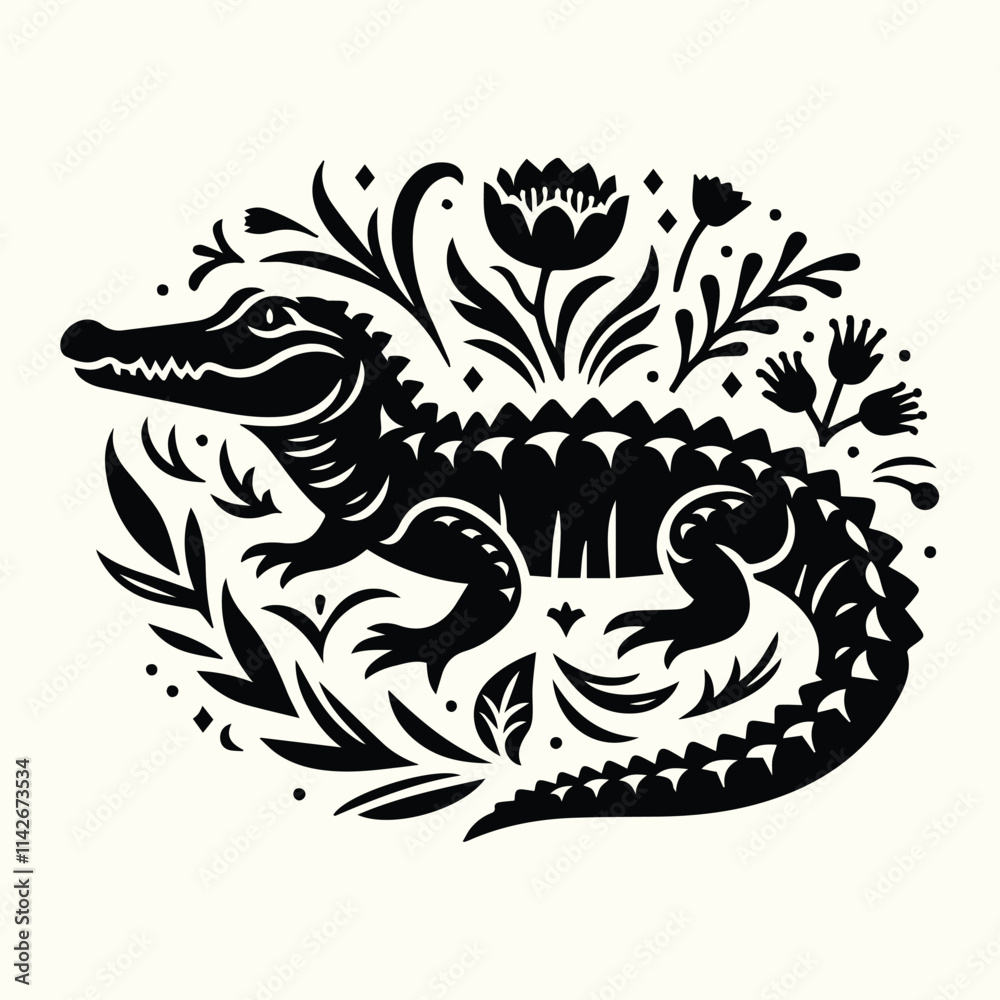 Fototapeta premium Alligator Silhouette Set Featuring Various Poses for Wildlife, Nature, and Logo Design Projects
