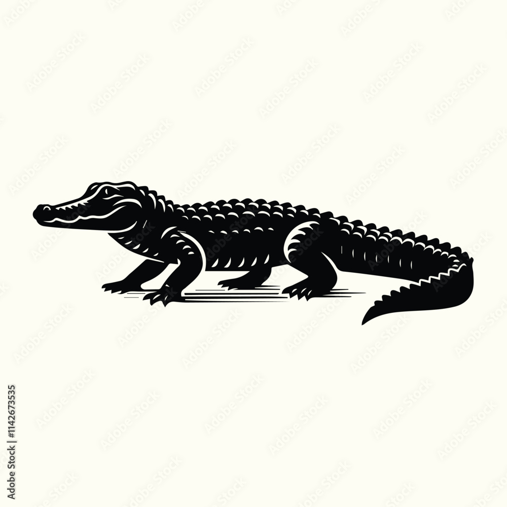 Fototapeta premium Alligator Silhouette Set Featuring Various Poses for Wildlife, Nature, and Logo Design Projects