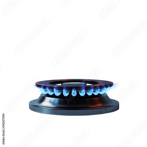 Gas Stove Flame Isolated on White: Ultra Realistic Side View with Blue-Tinged Edges, Clean Burning Profile, and Precise Geometric Shape. Soft Shadow Effect. photo