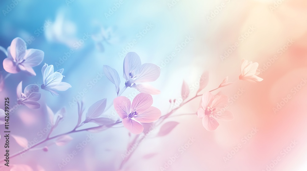 Fototapeta premium Delicate pastel flowers bloom on a soft branch