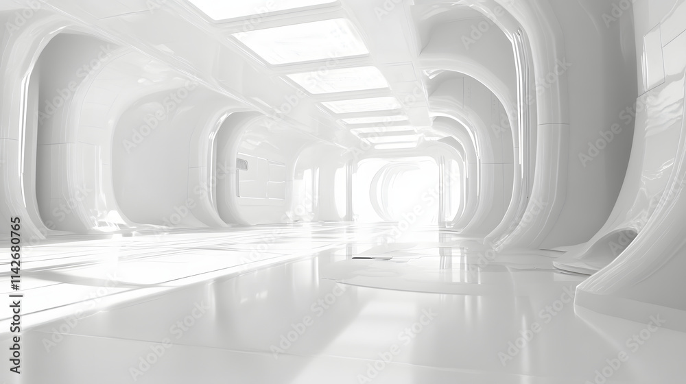 White futuristic corridor architecture design rendering White futuristic corridor architecture design rendering