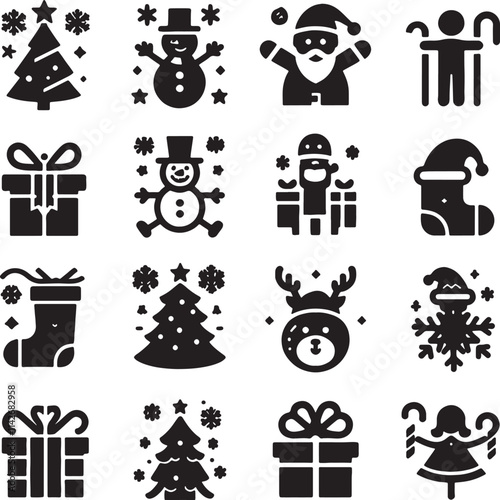 X mas vector silhouettes icon set